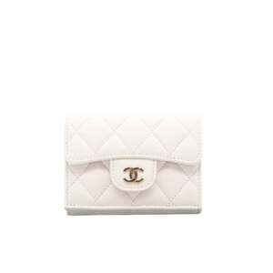 CHANEL White Caviar Leather Wallet